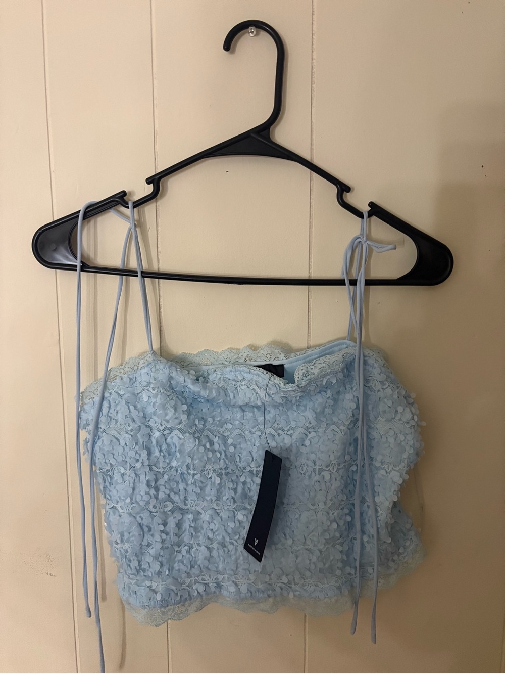 Lulu's Light Blue Lace Crop Top with Tie Straps